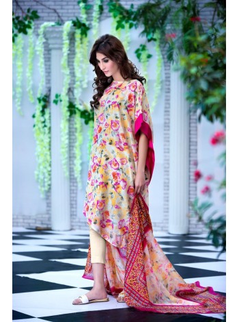 Unstitch,Branded, Women's/Girls Collections,Soya Silk Embroidered Printed Shirt ,Silk Dupatta and Dyed Salwer Kameez(3pcs)