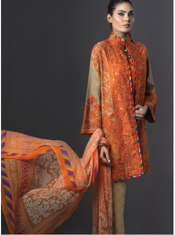 Unstitch,Branded, Women's/Girls Collections,(3pcs) Woven Net Jackquard Embroidered Front,Crinkle Chiffon Dupatta and Printed Salwar Kameez