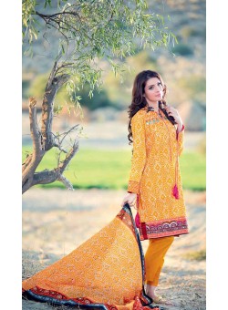 Unstitch, Women's/Girls Collections, Bandhani Cotton Printed Shirt,Dupatta and Dyed Salwar Kameez(3Pcs), Yellow Color.