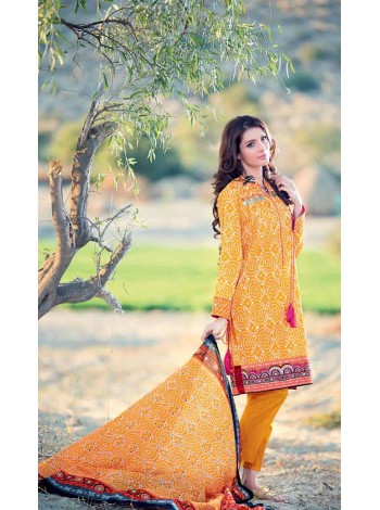 Unstitch, Women's/Girls Collections, Bandhani Cotton Printed Shirt,Dupatta and Dyed Salwar Kameez(3Pcs), Yellow Color.