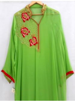 Green Cotton Silk Salwar Georgettee Kameez Chiffon Dupatta HC-1