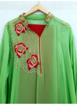 Green Cotton Silk Salwar Georgettee Kameez Chiffon Dupatta HC-1