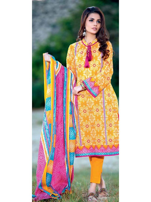 Unstitch, Women's/Girls Collections, Bandhani Cotton Printed Shirt,Dupatta and Dyed Salwar Kameez(3Pcs), Yellow Color.