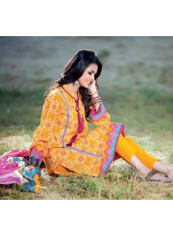 Unstitch, Women's/Girls Collections, Bandhani Cotton Printed Shirt,Dupatta and Dyed Salwar Kameez(3Pcs), Yellow Color.