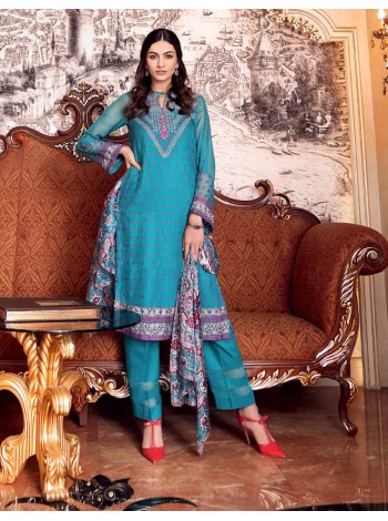 Unstitch,Branded, Women's/Girls Collections,Satin Silk Trencia Embroidered Chiffon Front,Dyed Back,Printed Silk Dupatta and Dyed Salwar Kameez 