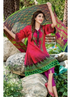 Unstitch, Women's/Girls Collections, Bandhani Cotton Printed Shirt,Dupatta and Dyed Salwar Kameez(3Pcs), Pink Color. 