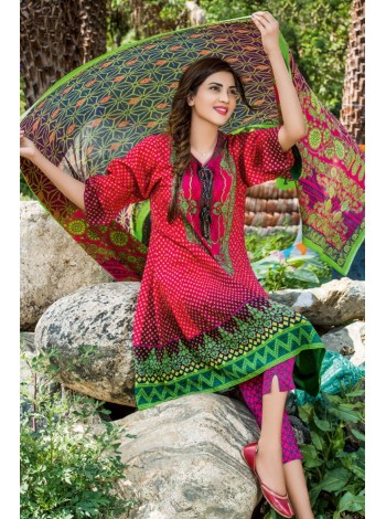 Unstitch, Women's/Girls Collections, Bandhani Cotton Printed Shirt,Dupatta and Dyed Salwar Kameez(3Pcs), Pink Color. 