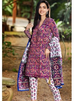 Unstitch,Branded, Women's/Girls Collections,Lawn Cotton Printed Shirt & Dupatta and Dyed Salwer Kameez(3pcs)