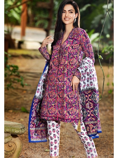 Unstitch,Branded, Women's/Girls Collections,Lawn Cotton Printed Shirt & Dupatta and Dyed Salwer Kameez(3pcs)